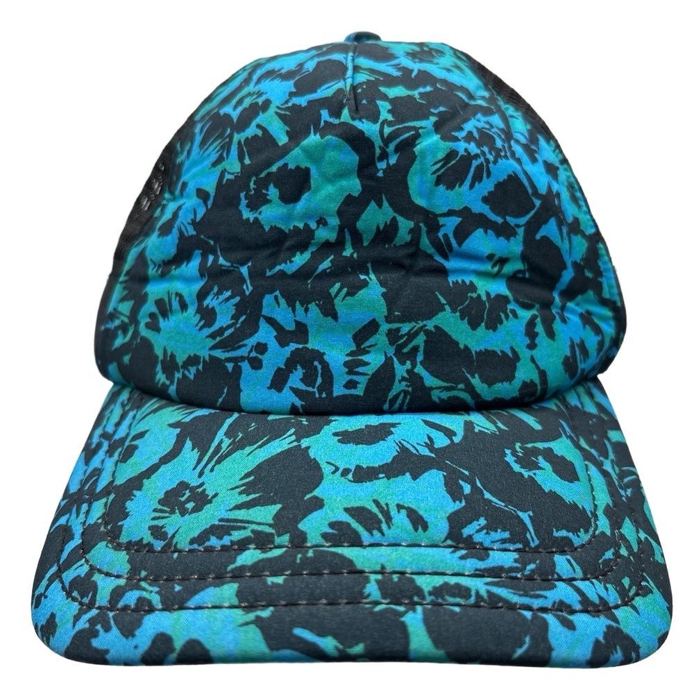 Lululemon Athletica Trucker Hat Snapback Mesh Blue Black Floral Print O/S